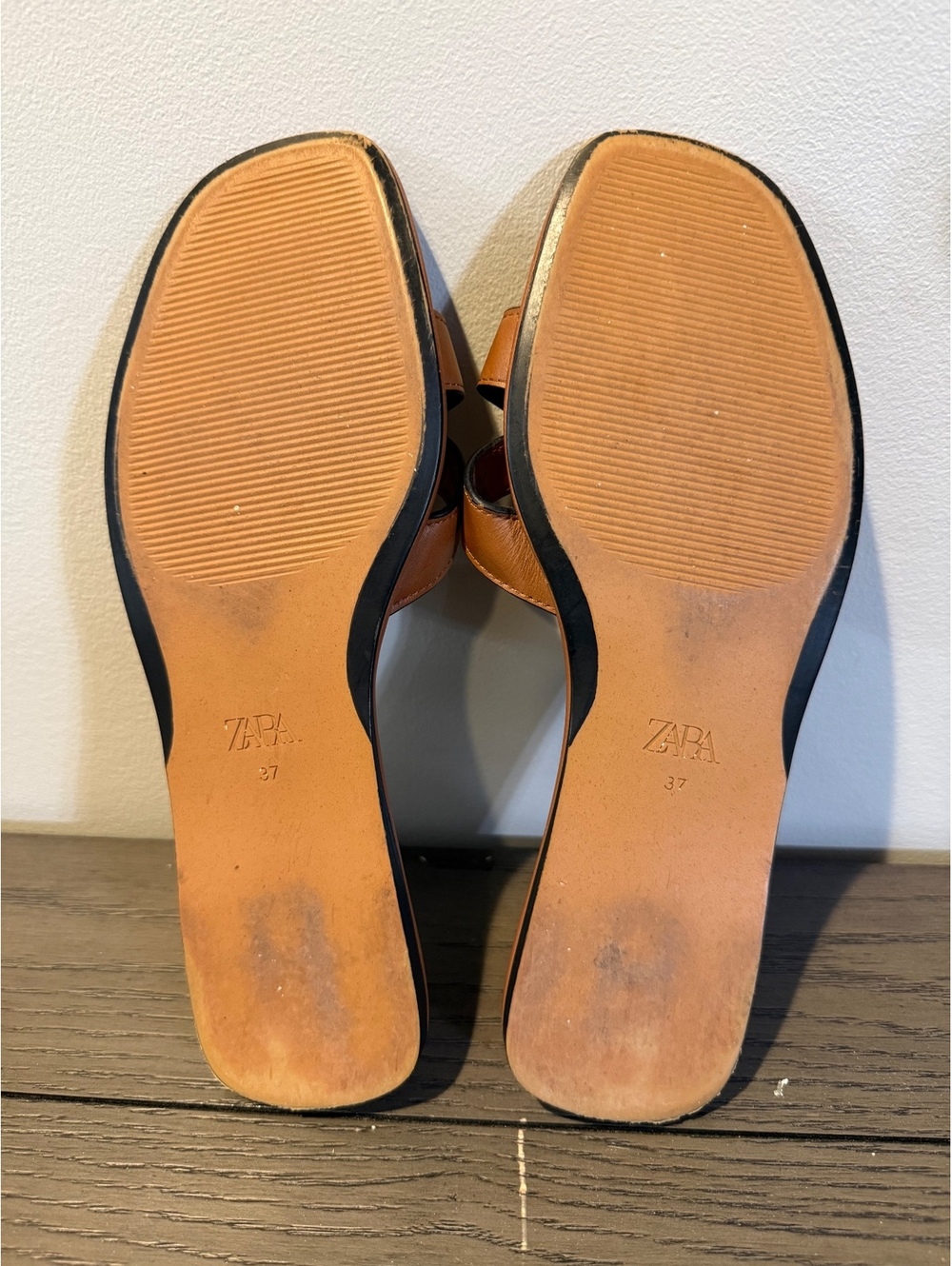 Zara Brown Leather Slide Sandals Women’s Size 37/7 - Picture 4 of 5
